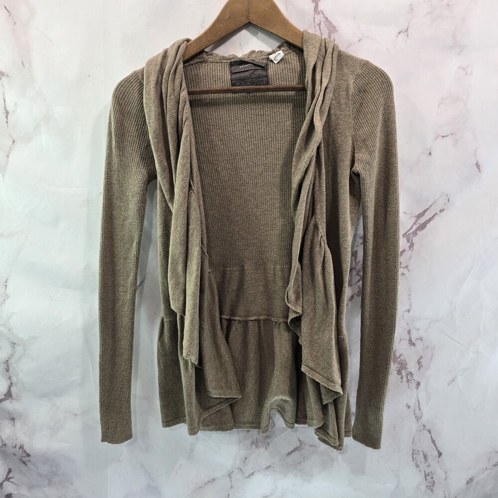 Anthropologie Sweater Womens XS Brown Cardigan Open Ruffle Cotton Cashmere